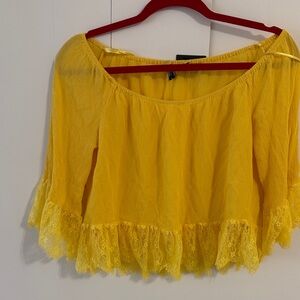 Zara Yellow Lace Hem Blouse